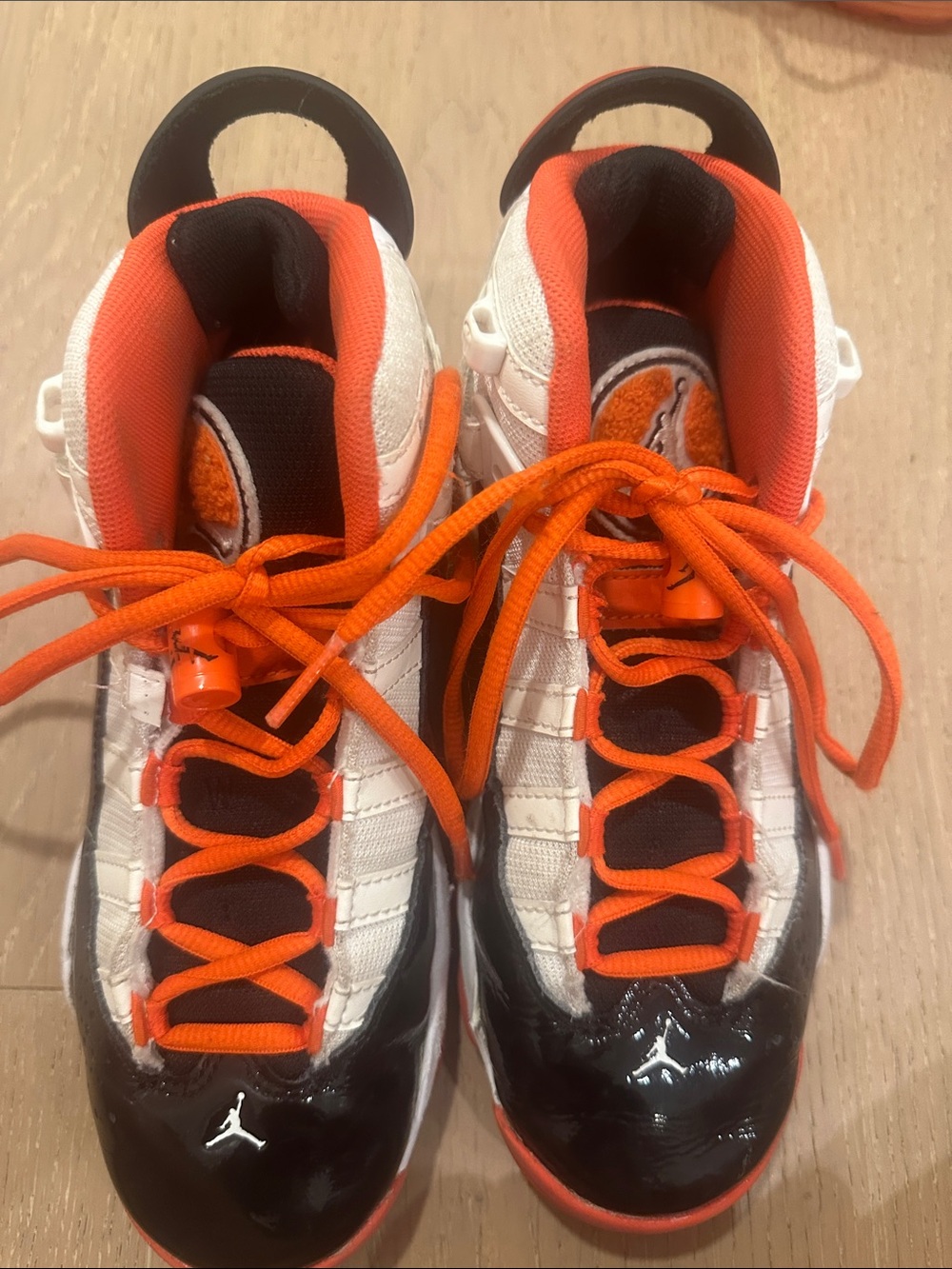 Jordan Kids White Black & Orange Retro Basketball Sneakers
